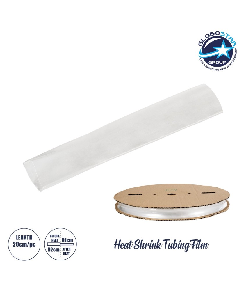 GloboStar® 79968-1 Θερμοσυστελλόμενο - Μακαρόνι Φ20mm-10mm - Τεμάχιο Μήκους 20cm Στεγανοποίησης για Όλες τις Neon Flex LED DC 24V & DC 230V Αδιάβροχο IP65 Μ20 x Π3.5 x Υ0.3cm - Διάφανο